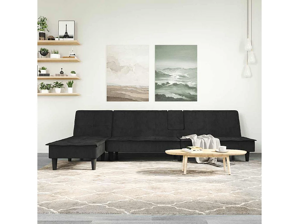 Schlafsofa in L-Form Schwarz 255x140x70 cm Samt