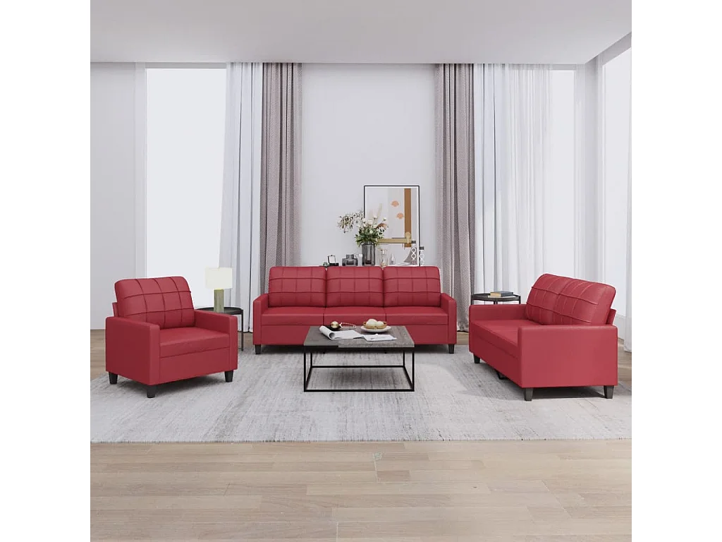 Ensemble de canapés 3 pcs et coussins Rouge bordeaux Similicuir