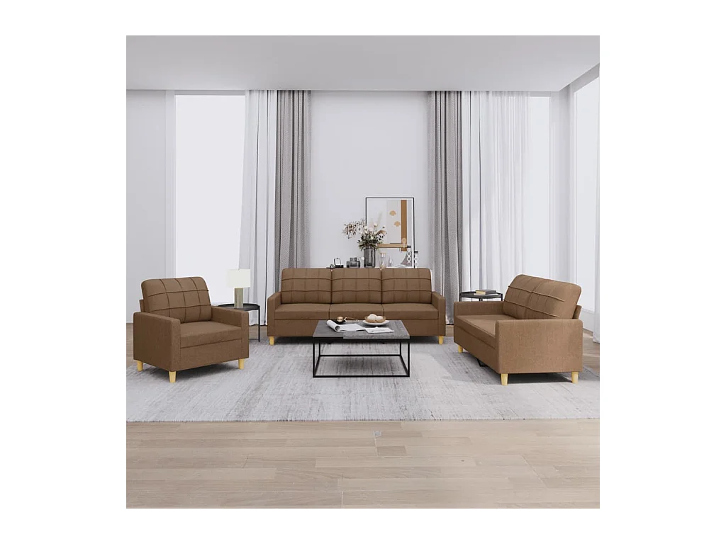 Ensemble de canapés 3 pcs avec coussins Marron Tissu