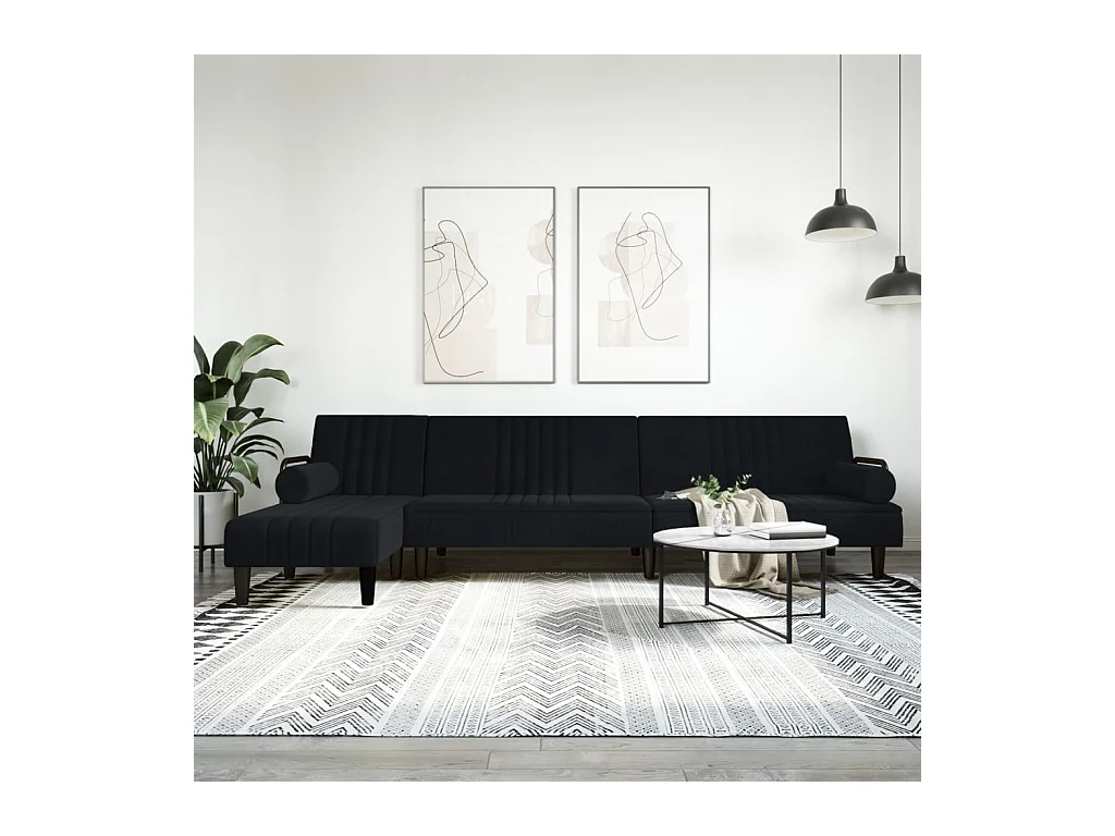 Canapé-lit en forme de L noir 260x140x70 cm velours