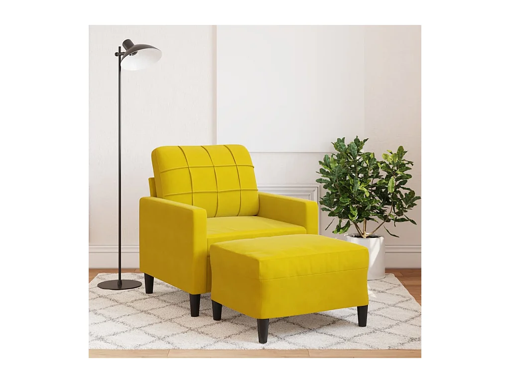 Fauteuil avec repose-pied jaune 60 cm velours