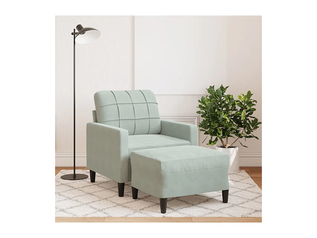 Fauteuil avec repose-pied Gris clair 60 cm Velours