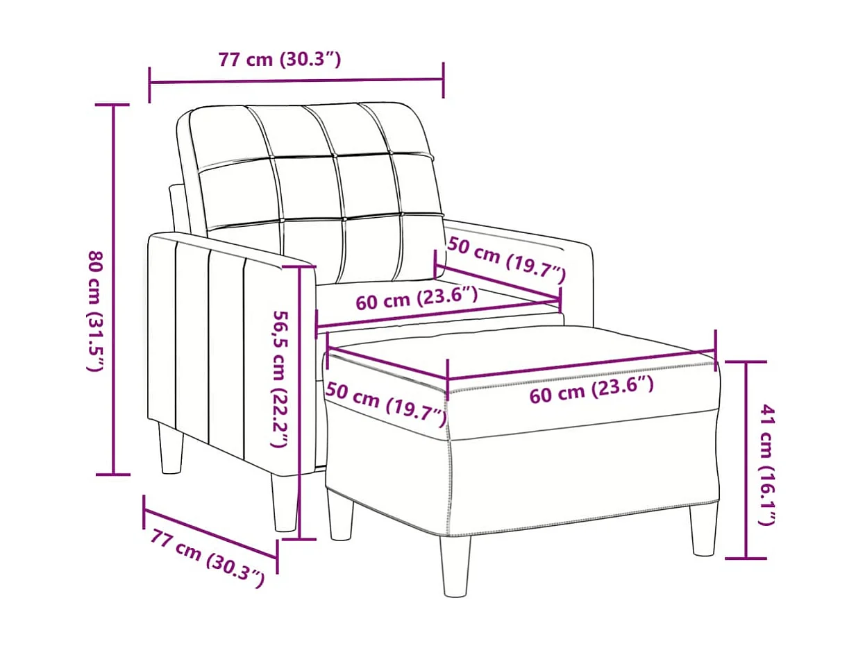 Fauteuil avec repose-pied Gris clair 60 cm Velours