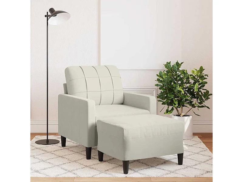 Fauteuil avec repose-pied Crème 60 cm Velours