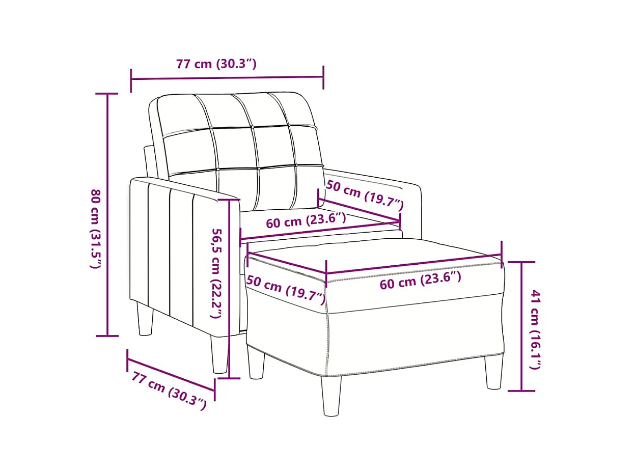 Fauteuil met voetenbank 60 cm fluweel zwart