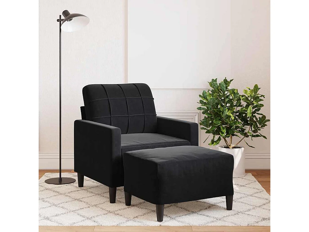 Fauteuil avec repose-pied Noir 60 cm Velours