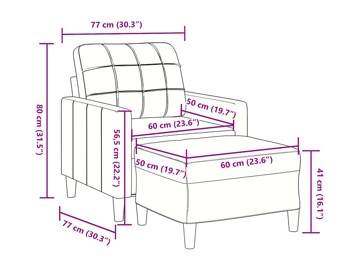 Fauteuil avec repose-pied Rose 60 cm Velours