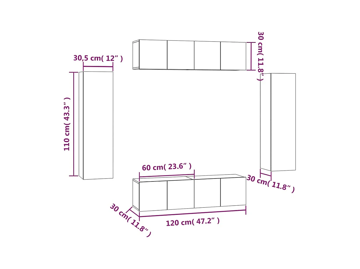 Ensemble de meubles TV 6 pcs Sonoma gris Bois d'ingénierie