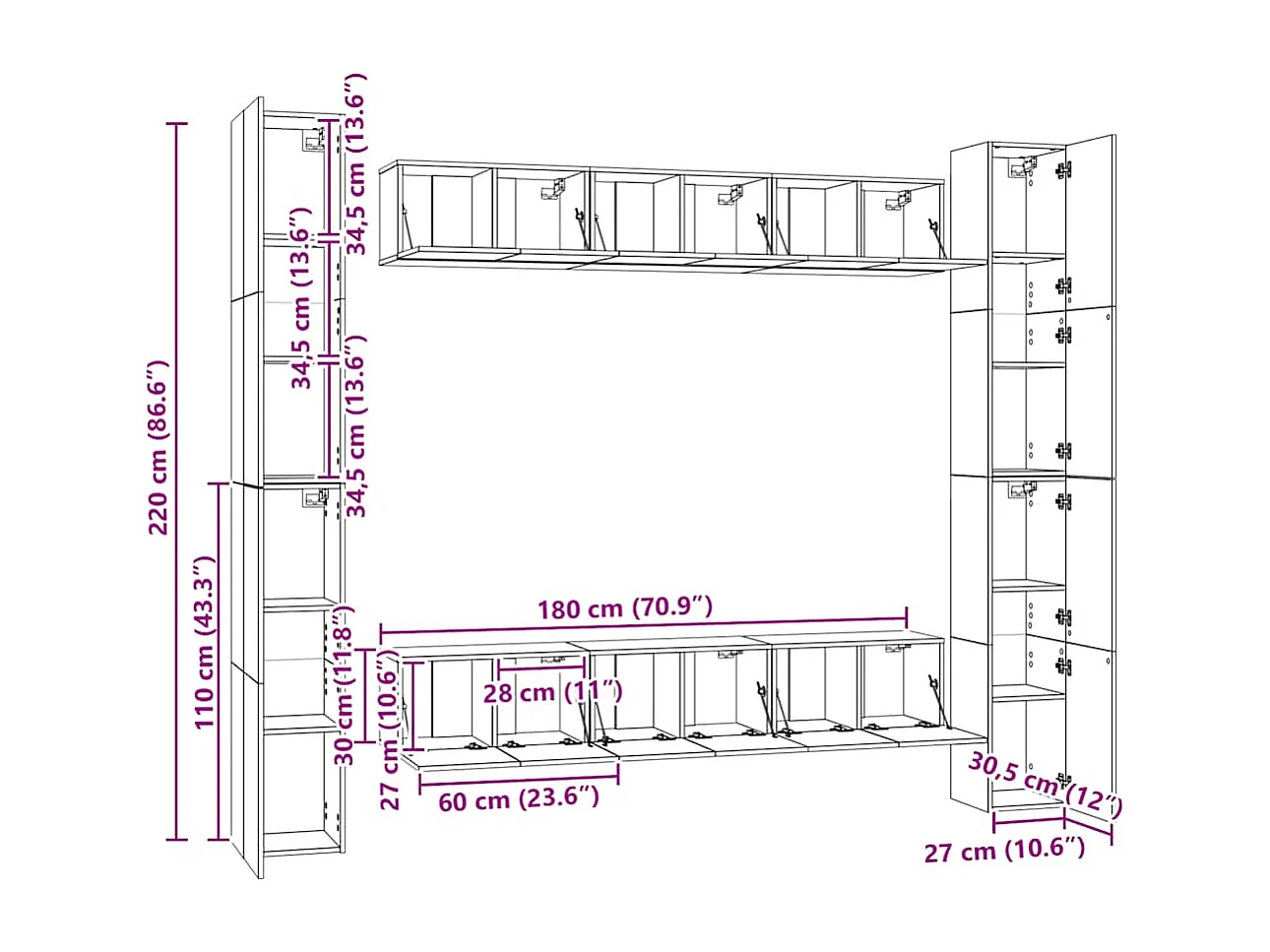 Conjunto móveis de TV 6 pcs madeira processada sonoma cinza
