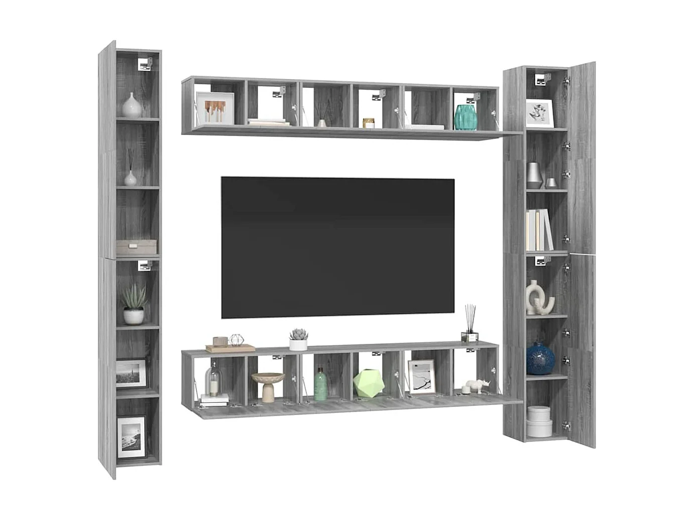 Conjunto móveis de TV 6 pcs madeira processada sonoma cinza