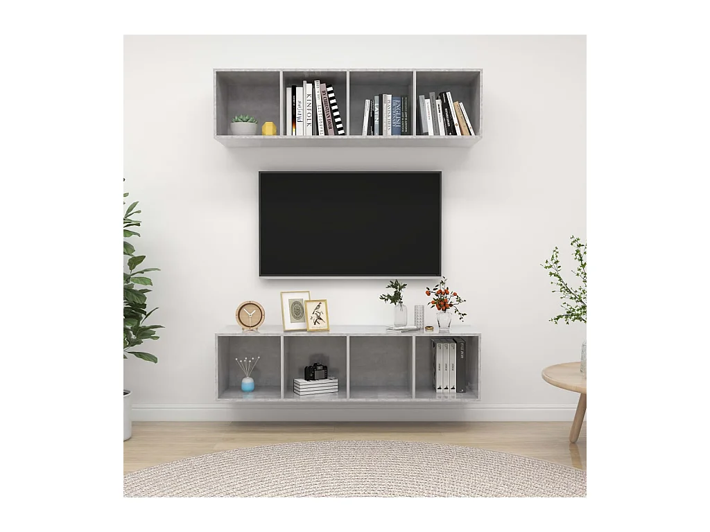 Meubles TV muraux 2 pcs Gris béton Bois d'ingénierie