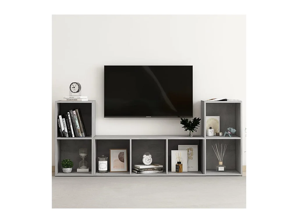 Ensemble de meubles TV 3 pcs Gris béton Bois d'ingénierie