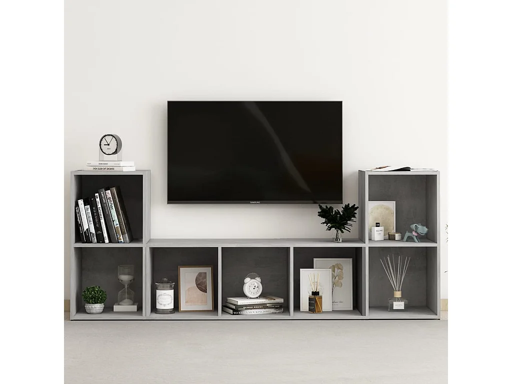 Ensemble de meubles TV 3 pcs Gris béton Bois d'ingénierie