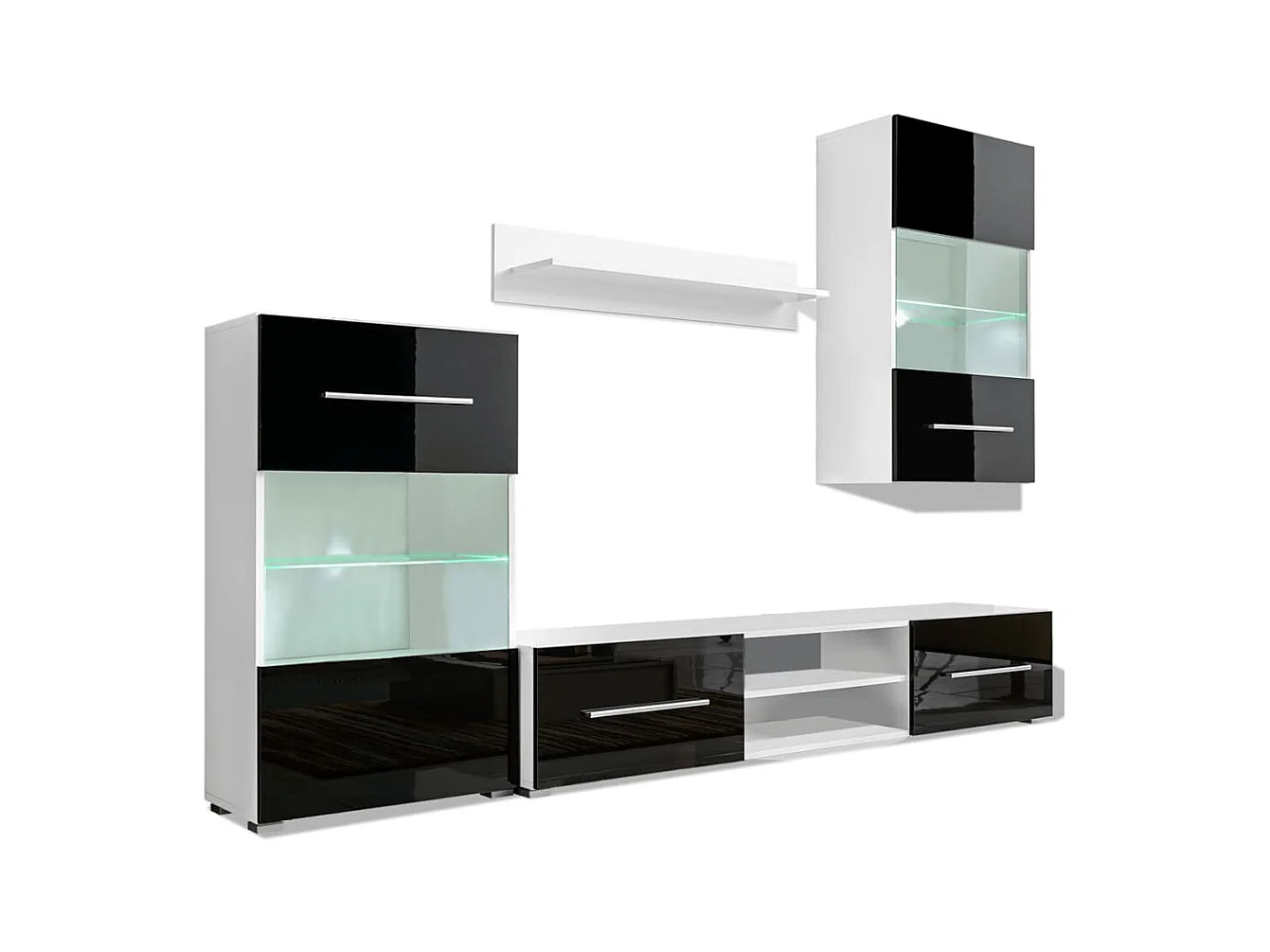 Meuble TV à vitrine murale avec lumière LED 4 pcs noir