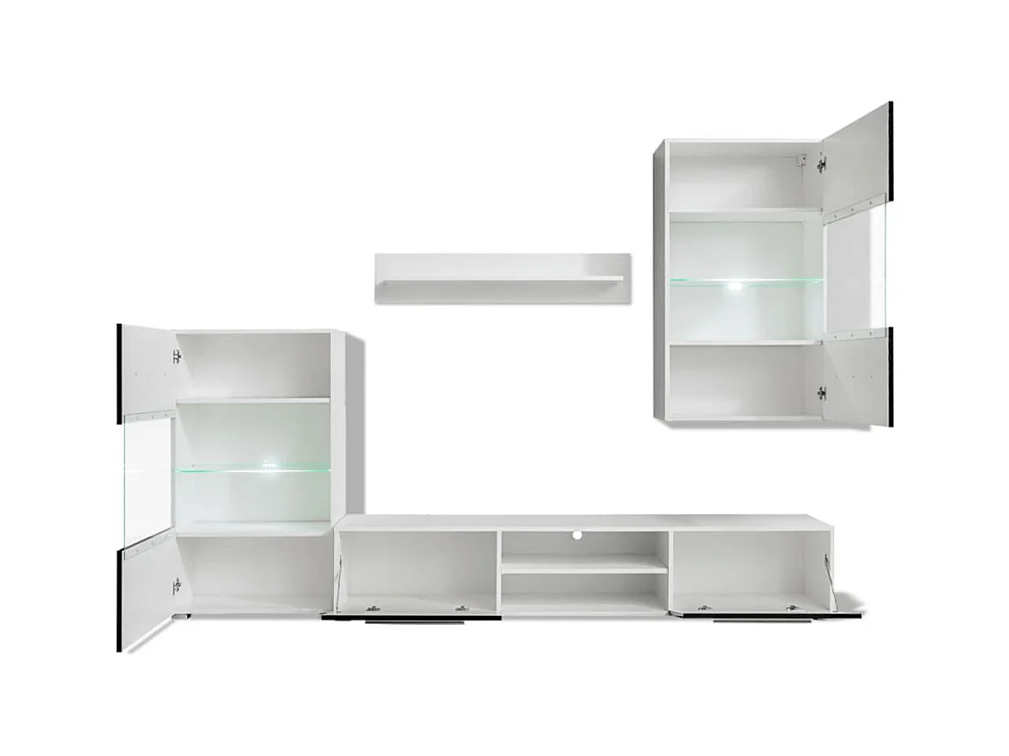 Meuble TV à vitrine murale avec lumière LED 4 pcs noir