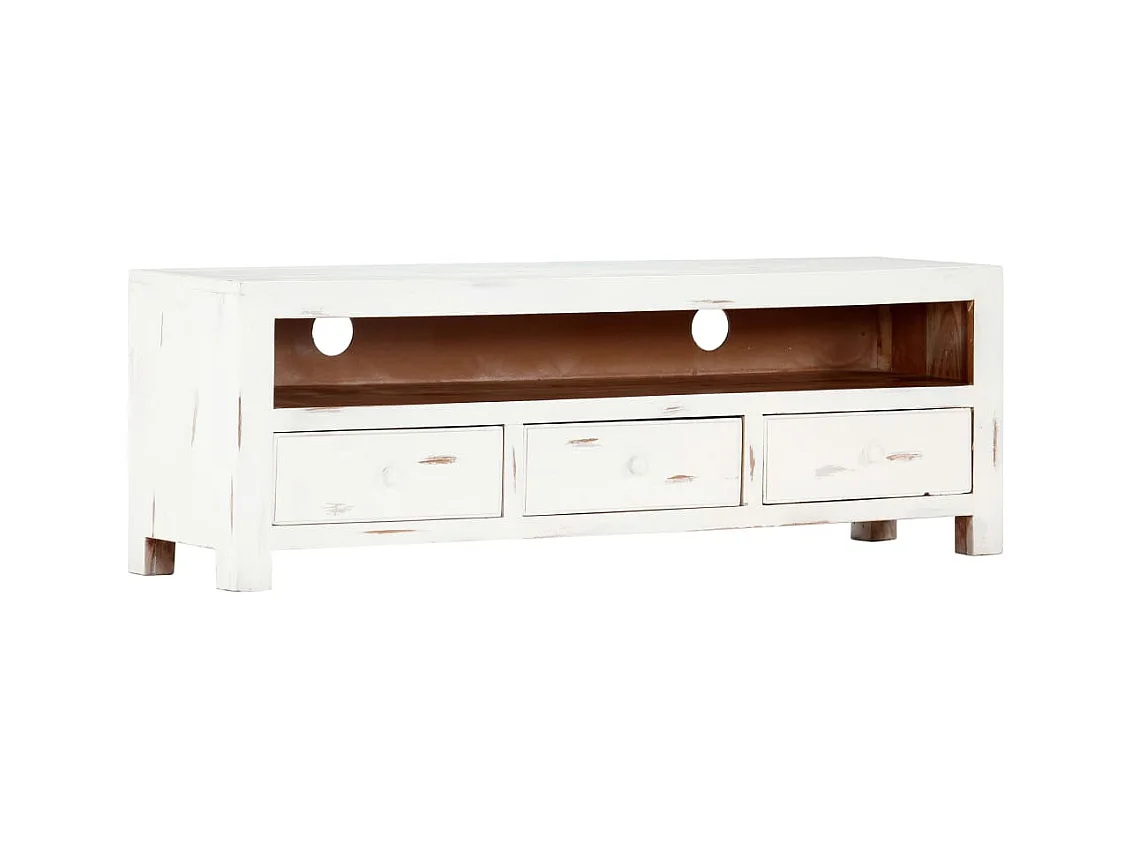 Meuble TV Blanc 120x30x40 cm Bois d'acacia massif