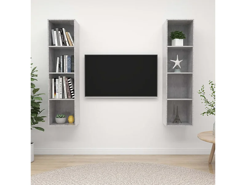Mobile TV a Parete 2 pz Grigio Cemento in Truciolato