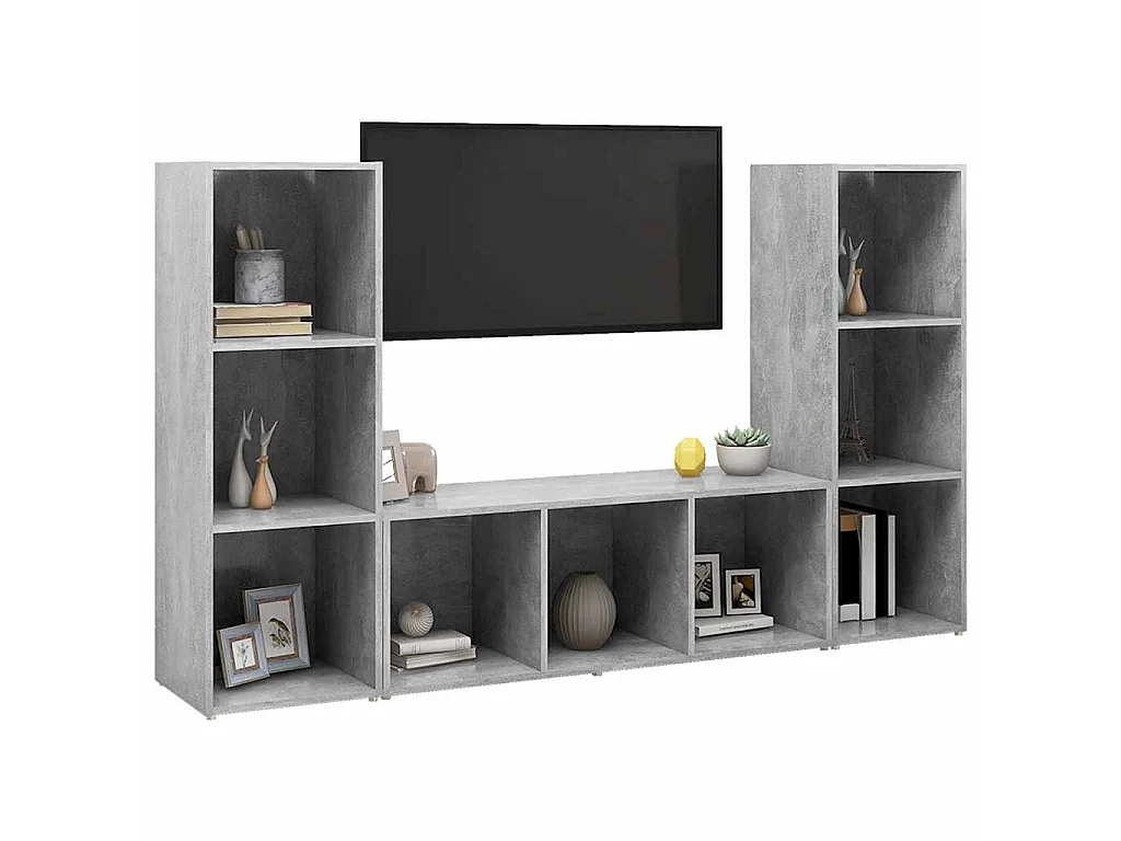 Meubles TV 3 pcs Gris béton 107x35x37 cm Bois d'ingénierie