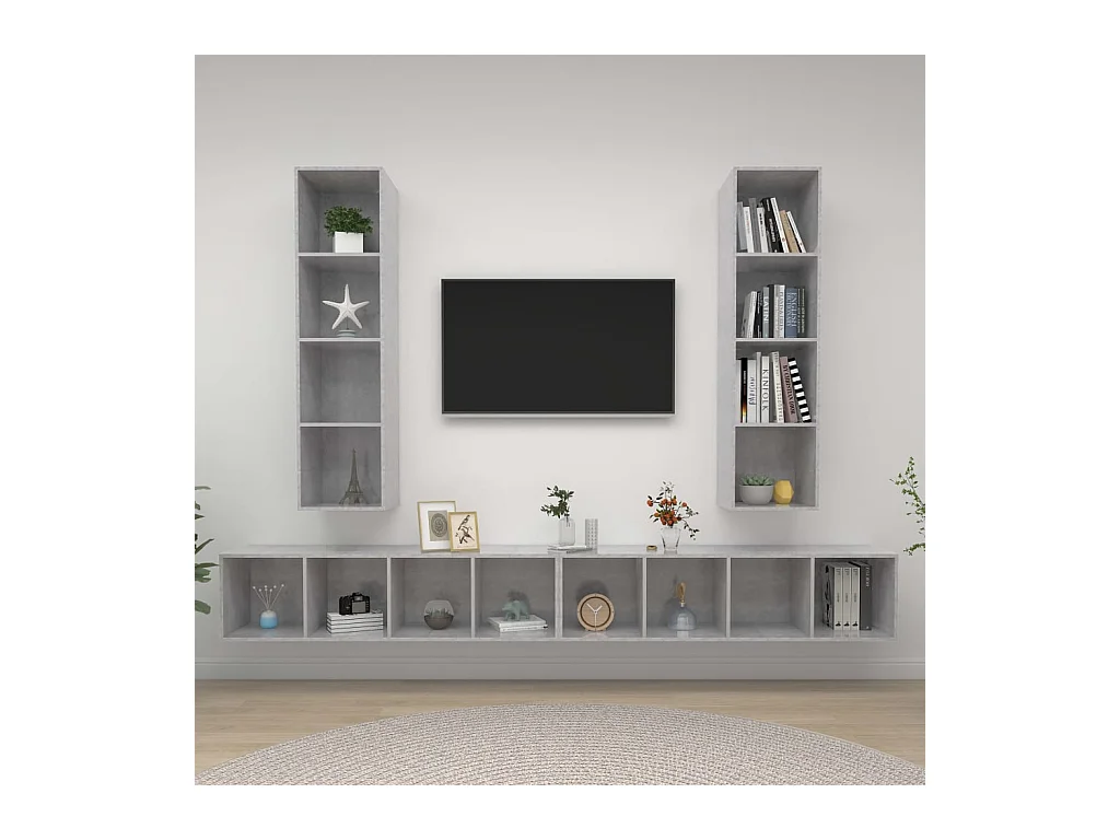 Meubles TV muraux 4 pcs Gris béton Bois d'ingénierie