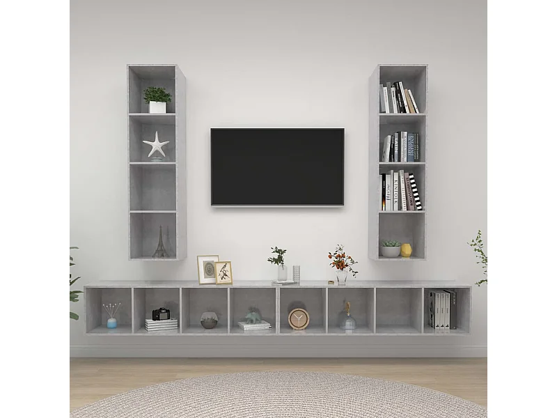 Meubles TV muraux 4 pcs Gris béton Bois d'ingénierie