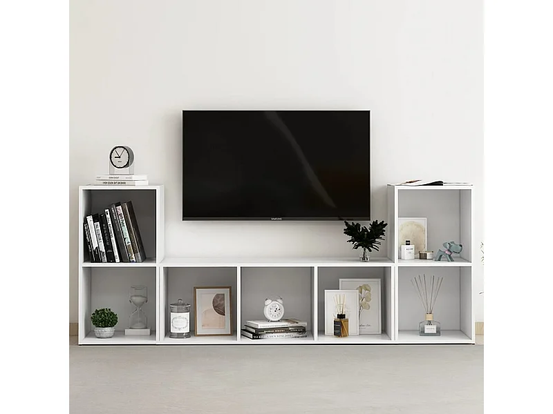 Set Mobili Porta TV 3 pz Bianco in Legno Multistrato