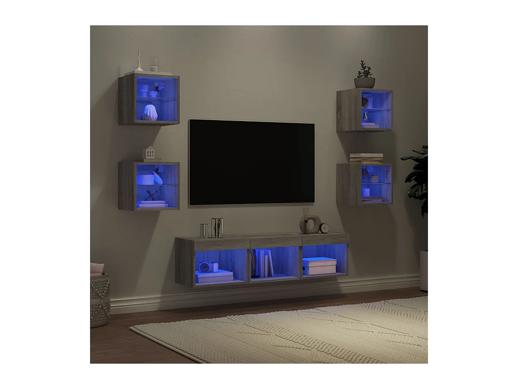 Unités murales TV avec LED 7 pcs gris sonoma bois d'ingénierie