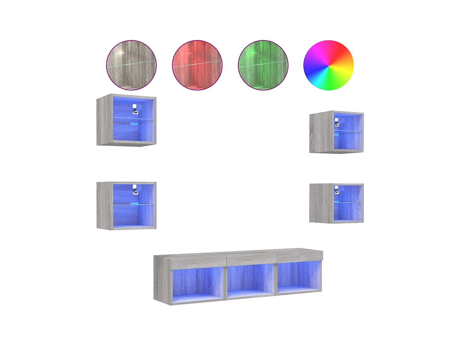 Unités murales TV avec LED 7 pcs gris sonoma bois d'ingénierie