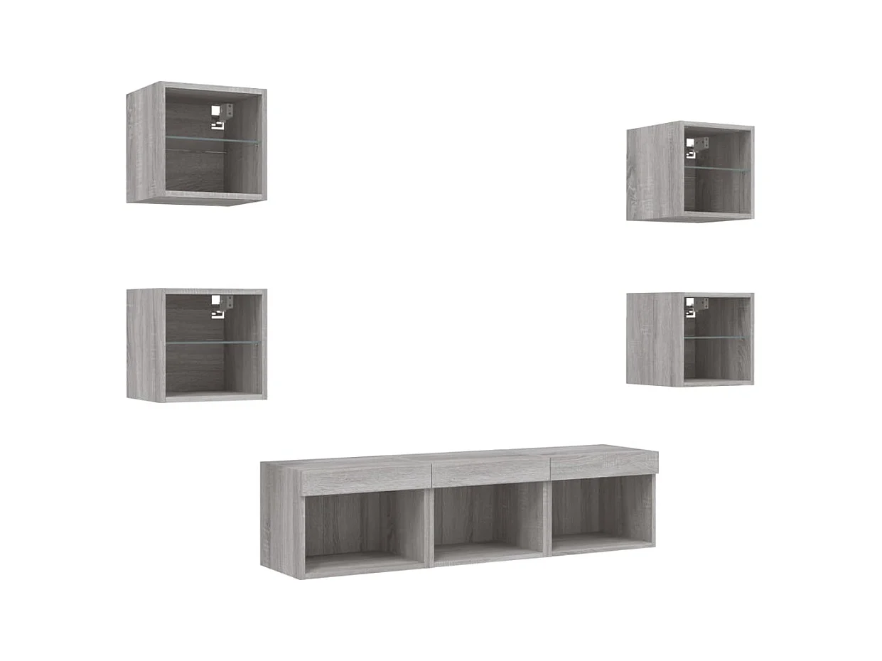 Unités murales TV avec LED 7 pcs gris sonoma bois d'ingénierie