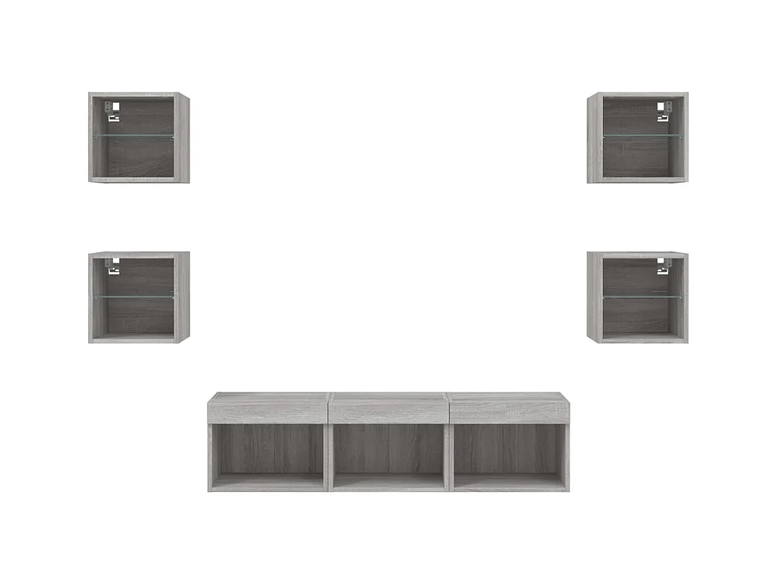 Unités murales TV avec LED 7 pcs gris sonoma bois d'ingénierie