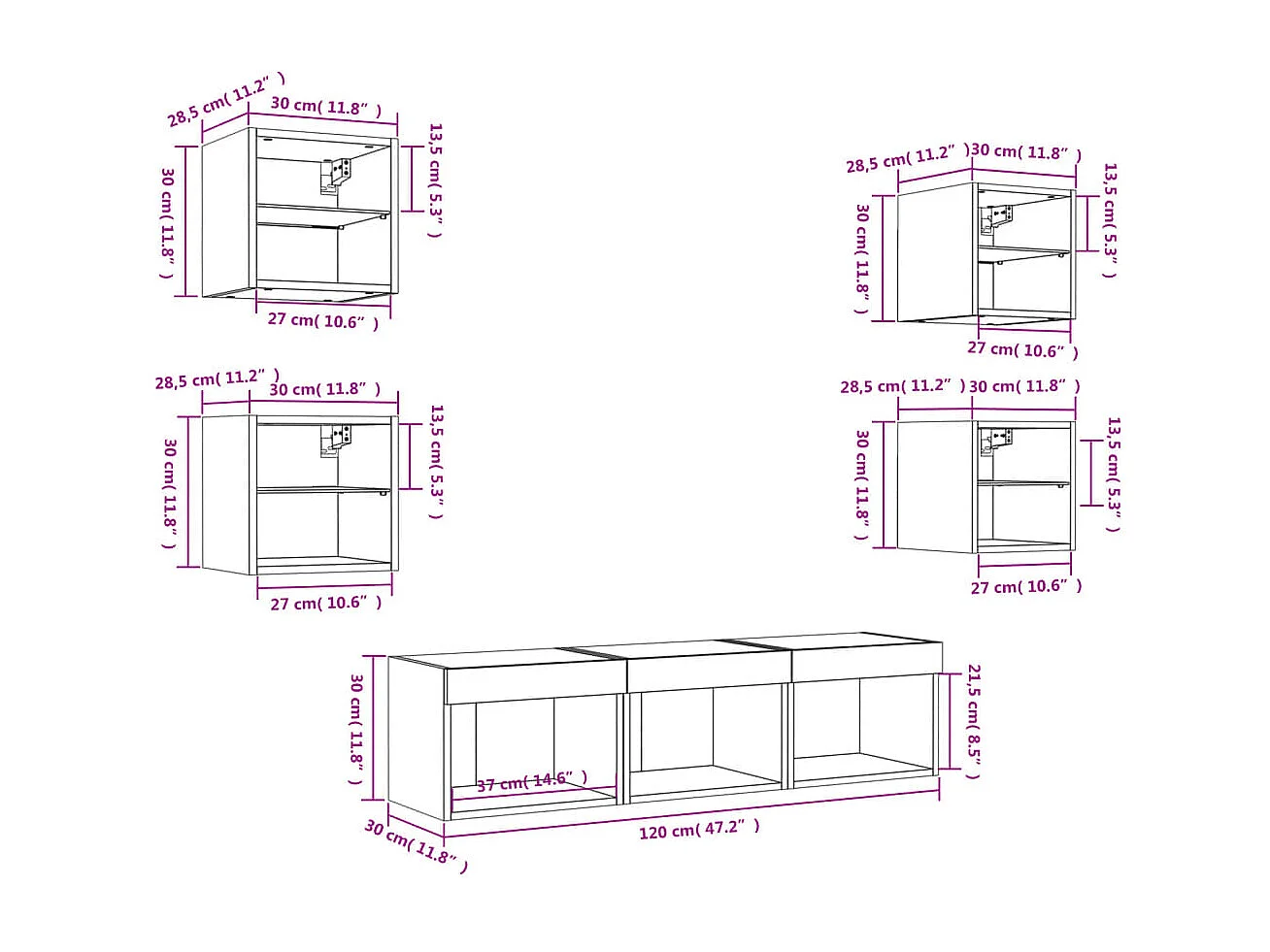 7-tlg. Wohnwand mit LED-Beleuchtung Grau Sonoma Holzwerkstoff