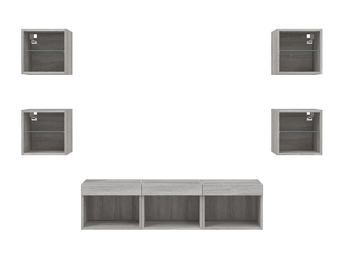 7-tlg. Wohnwand mit LED-Beleuchtung Grau Sonoma Holzwerkstoff