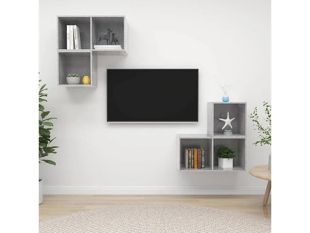 Ensemble de meubles TV 4 pcs Gris béton Bois d'ingénierie
