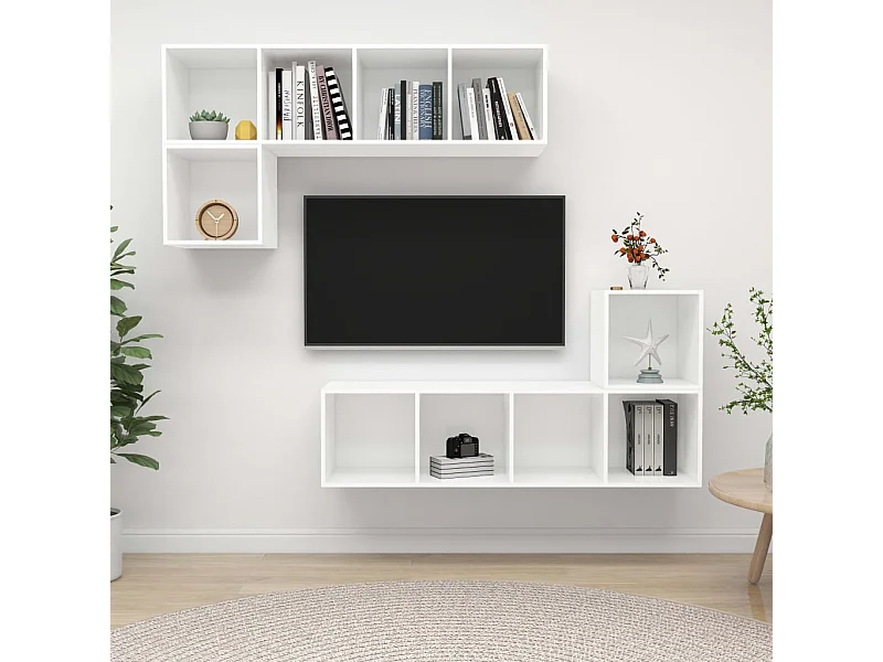 4 pcs conjunto de móveis de TV contraplacado branco