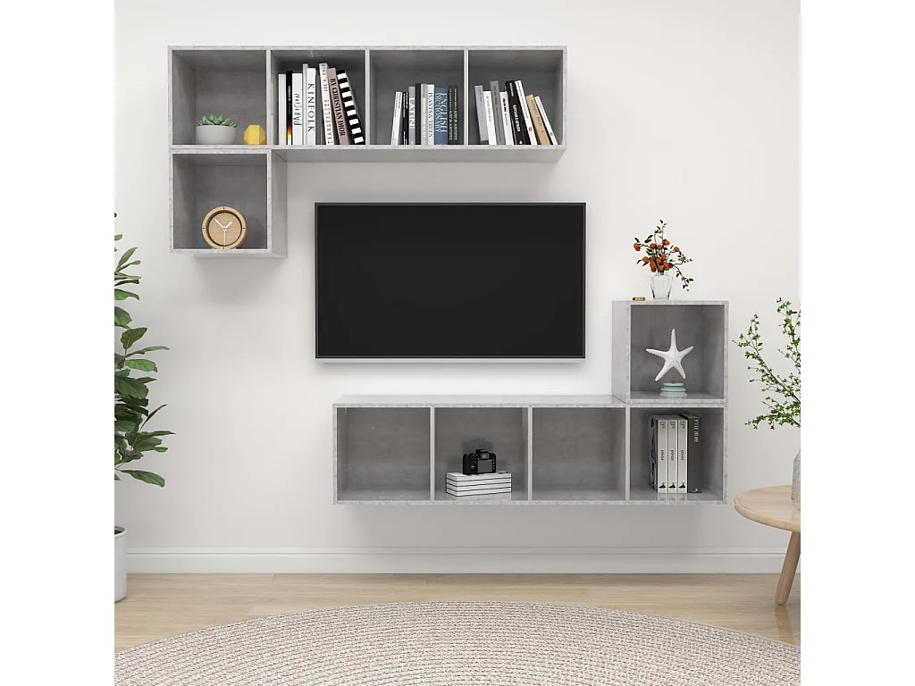 Ensemble de meuble TV 4 pcs Gris béton Bois d'ingénierie