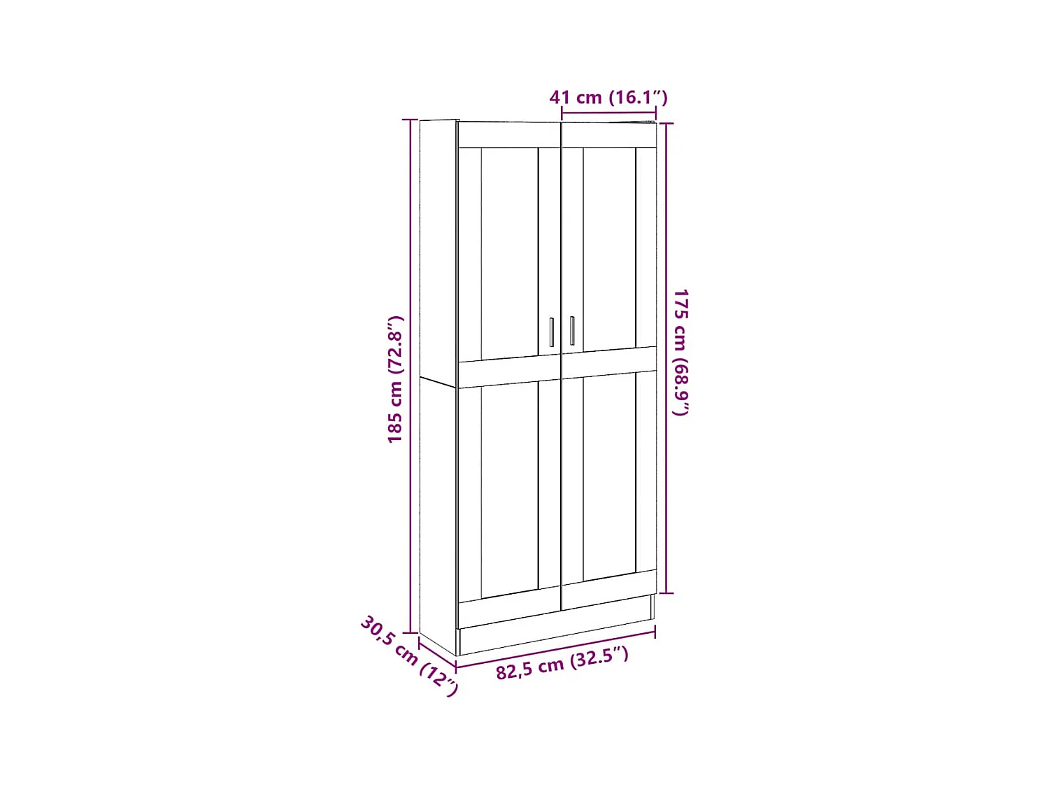 Buffet haut chêne artisanal 82,5x30,5x185 cm bois d'ingénierie