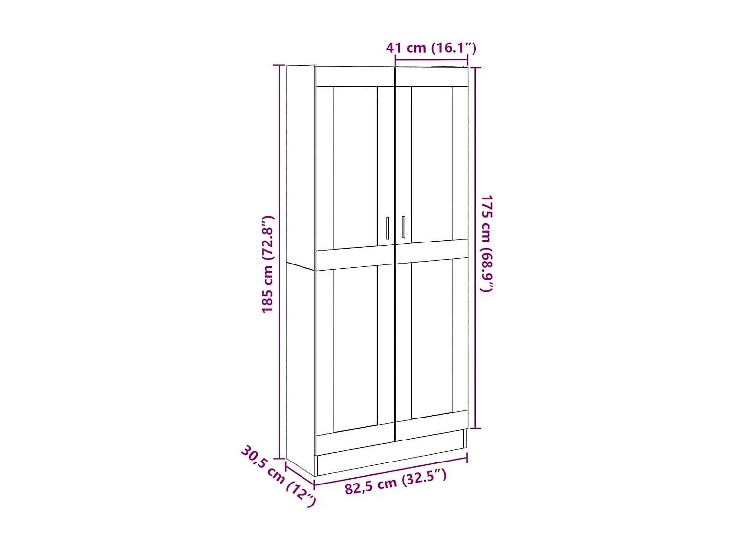 Buffet haut chêne artisanal 82,5x30,5x185 cm bois d'ingénierie