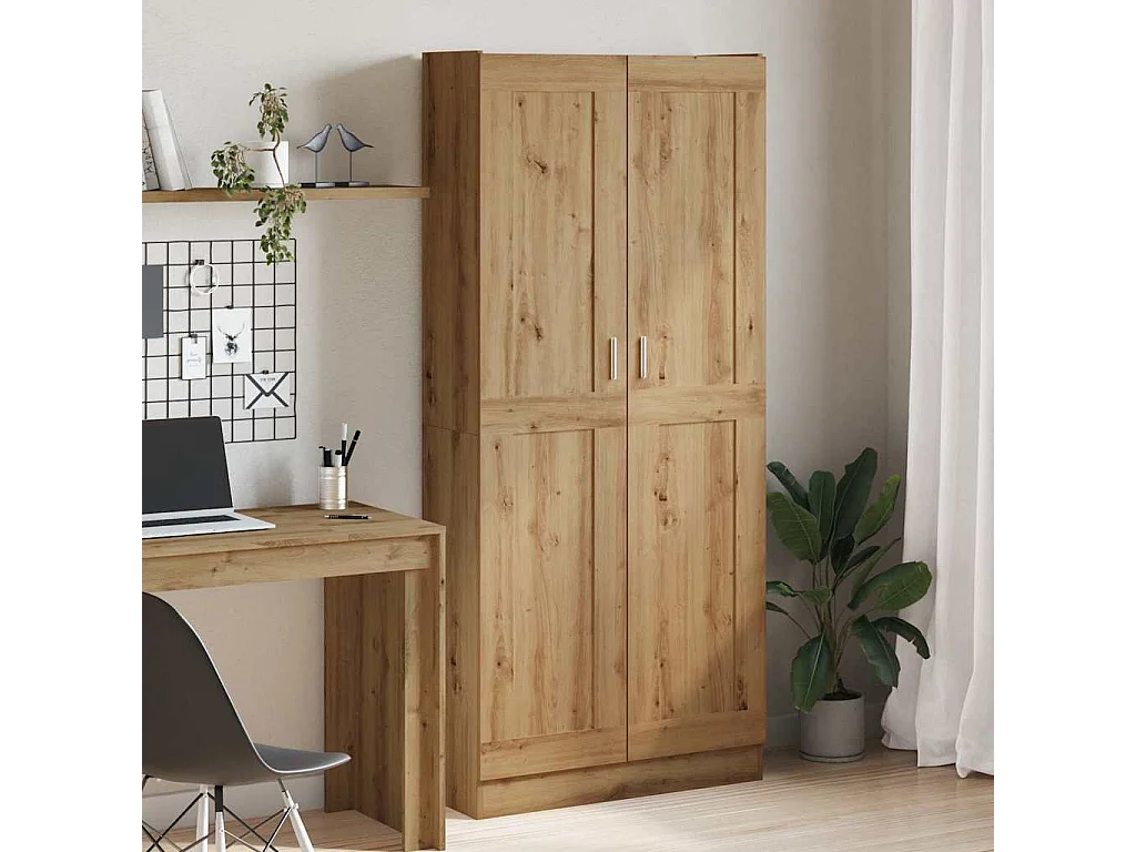 Hoge kast 82,5x30,5x185 cm bewerkt hout artisanaal eikenkleur