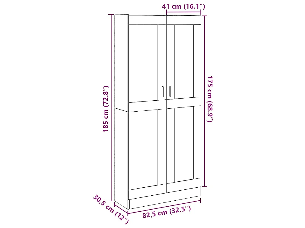 Hoge kast 82,5x30,5x185 cm bewerkt hout artisanaal eikenkleur