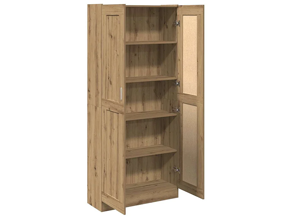 Hoge kast 82,5x30,5x185 cm bewerkt hout artisanaal eikenkleur