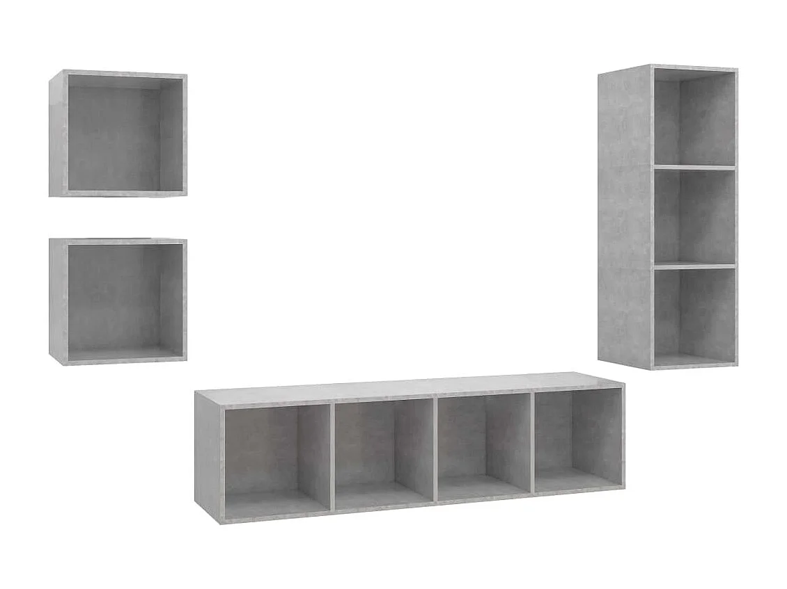 Set Porta TV 4 pz Grigio Cemento in Truciolato