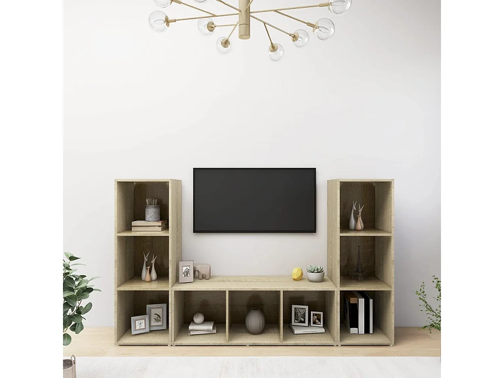 TV-Schränke 3 Stk. Sonoma-Eiche 107x35x37 cm Holzwerkstoff