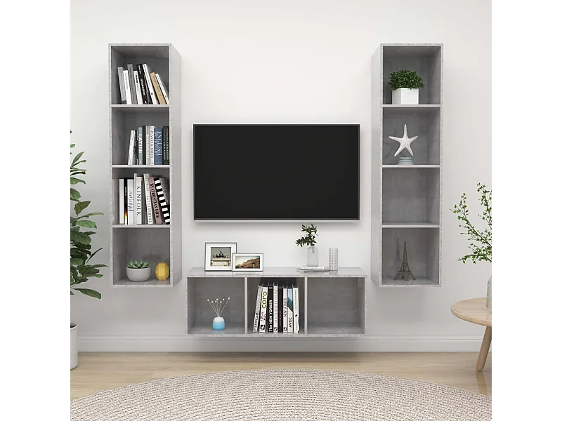 Ensemble de meuble TV 3 pcs Gris béton Bois d'ingénierie