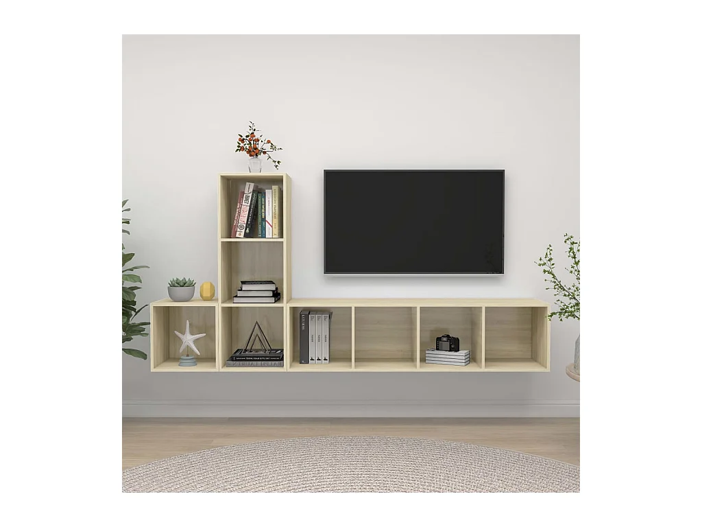 Juego de muebles de salón 3 pzas madera ingeniería roble Sonoma