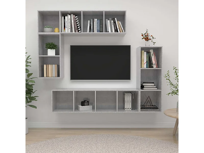 Ensemble de meubles TV 4 pcs Gris béton Bois d'ingénierie