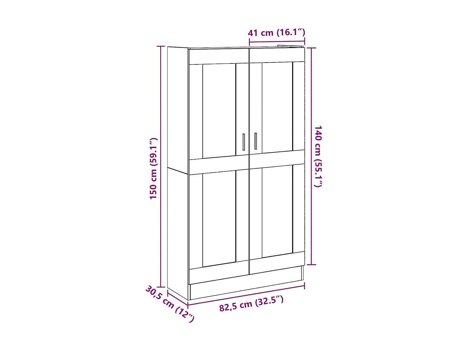 Buffet haut vieux bois 82,5x30,5x150 cm bois d'ingénierie
