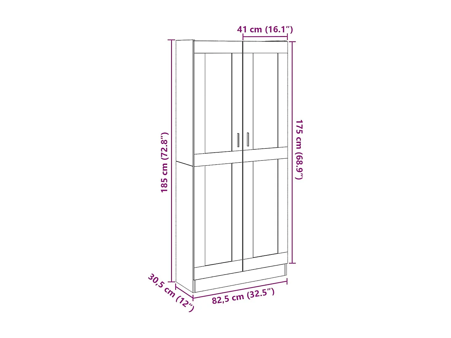 Buffet haut chêne artisanal 82,5x30,5x185 cm bois d'ingénierie