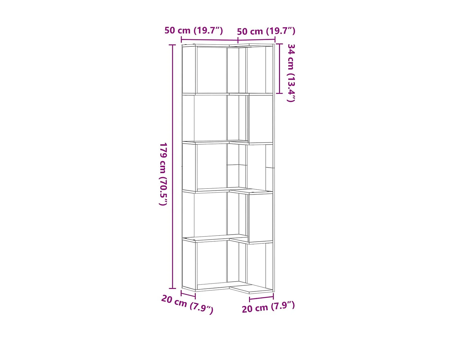 Bibliothèque d'angle à 5 niveaux blanc bois d'ingénierie