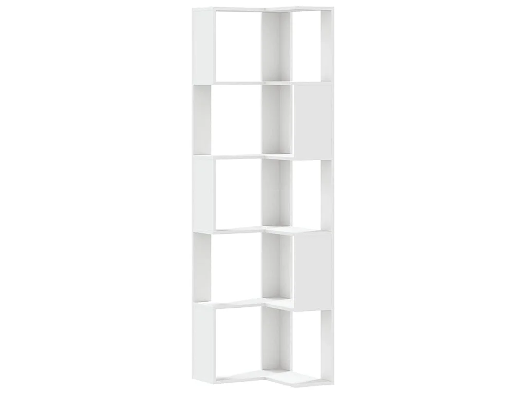 Bibliothèque d'angle à 5 niveaux blanc bois d'ingénierie