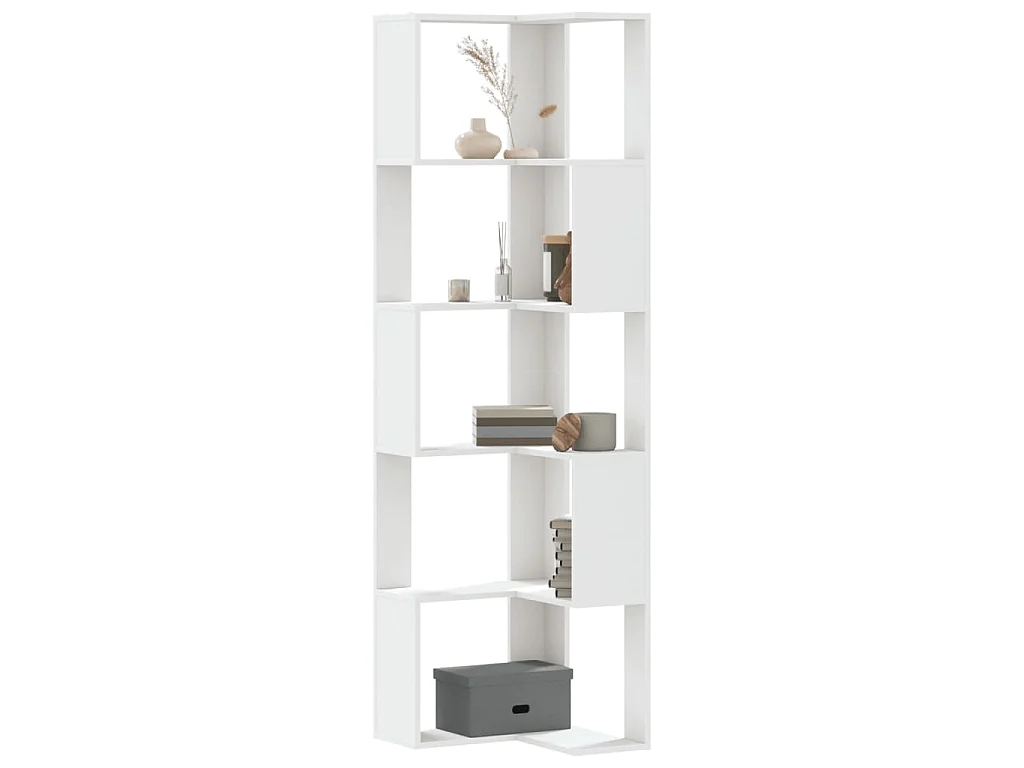 Bibliothèque d'angle à 5 niveaux blanc bois d'ingénierie