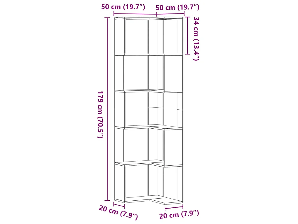 Bibliothèque d'angle à 5 niveaux blanc bois d'ingénierie